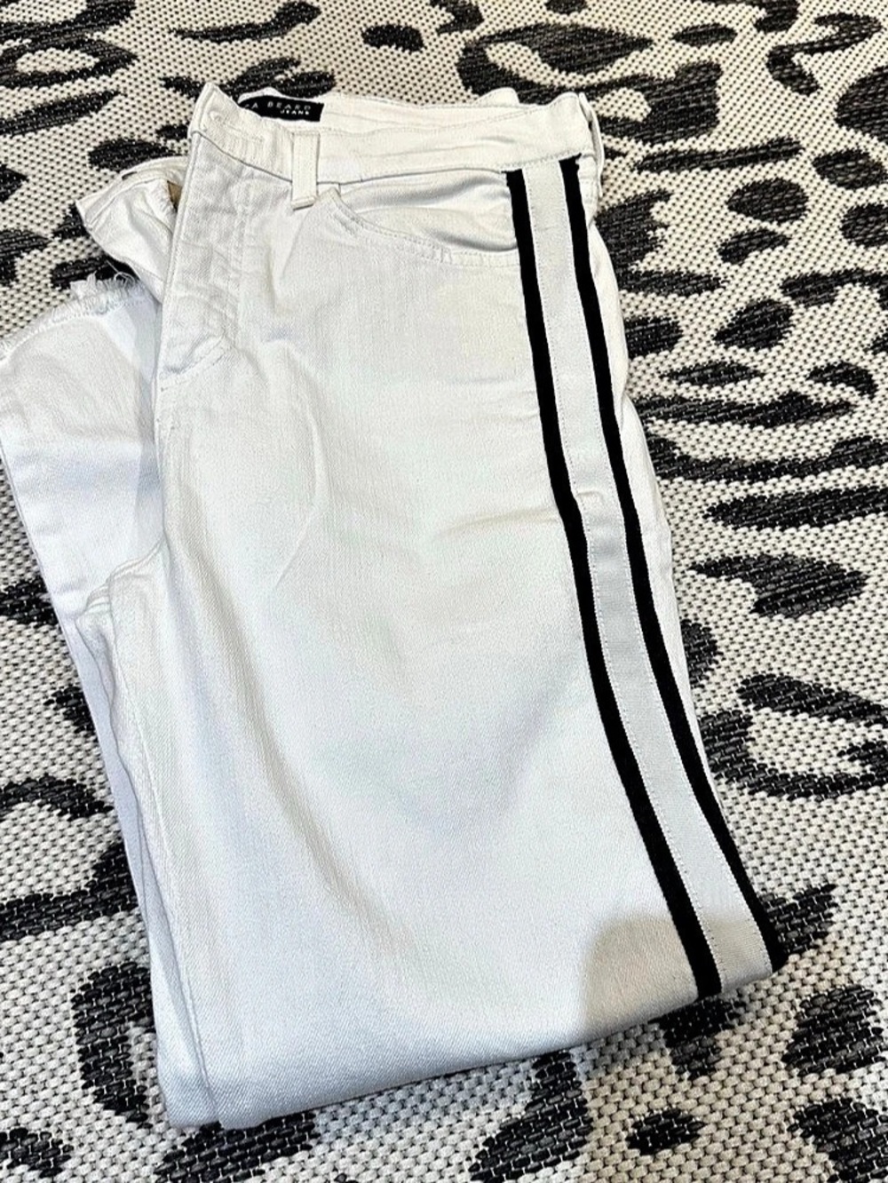 Veronica Beard Carolyn Baby Boot Jeans White & Black Waist 28